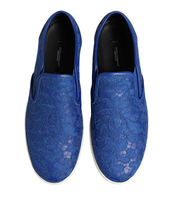 Blaue Leder Spitze Slip On Sneaker Schuhe
