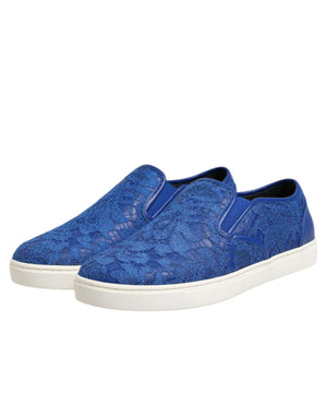 Blaue Leder Spitze Slip On Sneaker Schuhe