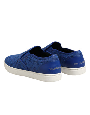 Blaue Leder Spitze Slip On Sneaker Schuhe