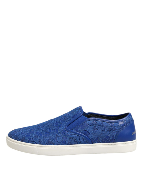 Blaue Leder Spitze Slip On Sneaker Schuhe