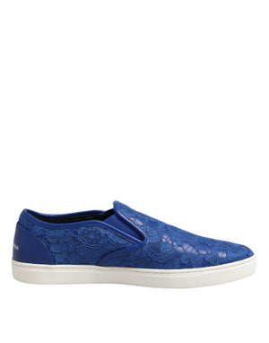Blaue Leder Spitze Slip On Sneaker Schuhe