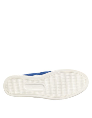 Blaue Leder Spitze Slip On Sneaker Schuhe