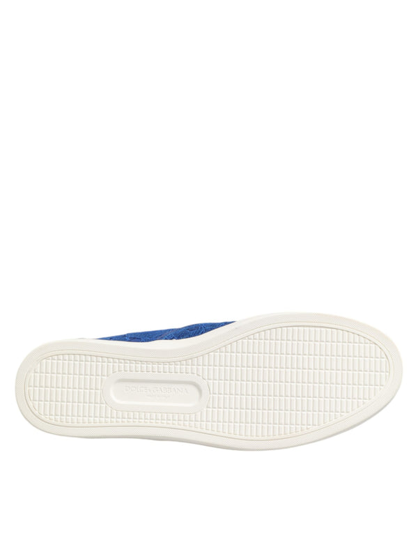 Blaue Leder Spitze Slip On Sneaker Schuhe