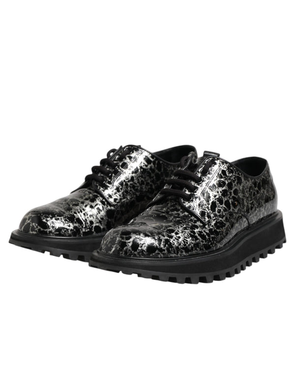 Schwarz Weiß Kalbsleder Chunky Derby Schuhe