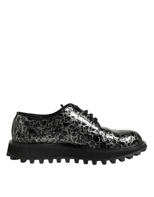 Schwarz Weiß Kalbsleder Chunky Derby Schuhe