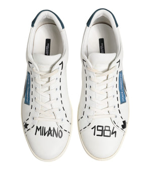 Weiße Leder bedruckte Low Top Sneakers Schuhe