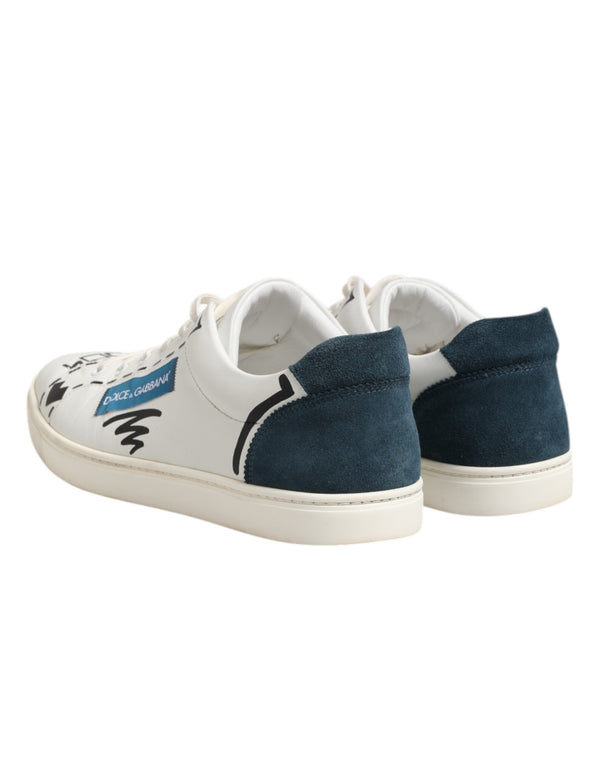 Weiße Leder bedruckte Low Top Sneakers Schuhe