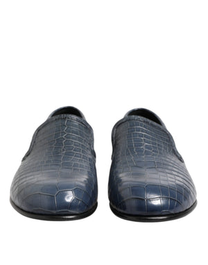 Blaue Exotische Leder Slip On Loafers Männer Kleid Schuhe