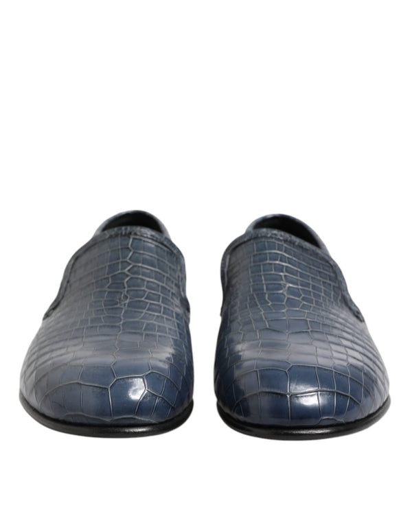 Blaue Exotische Leder Slip On Loafers Männer Kleid Schuhe