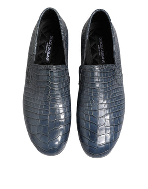 Blaue Exotische Leder Slip On Loafers Männer Kleid Schuhe
