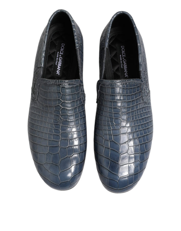 Blaue Exotische Leder Slip On Loafers Männer Kleid Schuhe