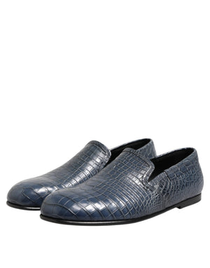 Blaue Exotische Leder Slip On Loafers Männer Kleid Schuhe