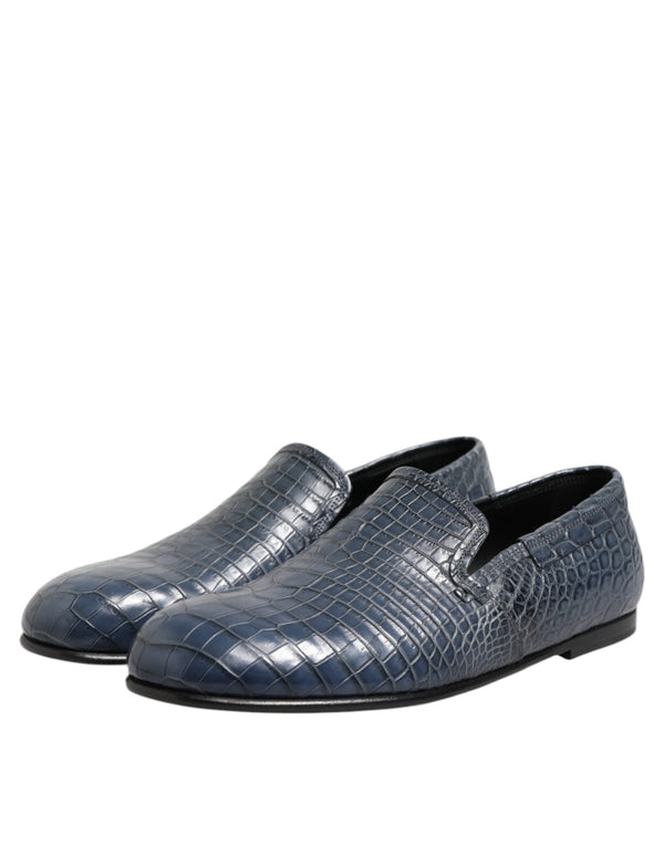 Blaue Exotische Leder Slip On Loafers Männer Kleid Schuhe