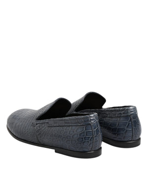 Blaue Exotische Leder Slip On Loafers Männer Kleid Schuhe