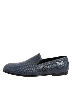 Blaue Exotische Leder Slip On Loafers Männer Kleid Schuhe
