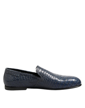 Blaue Exotische Leder Slip On Loafers Männer Kleid Schuhe