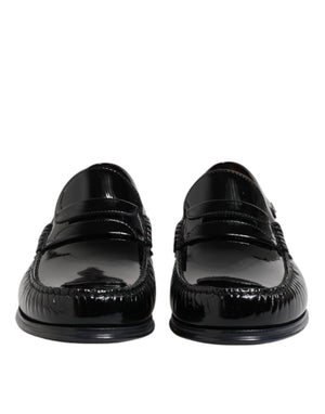 Schwarz Leder Slip On Loafers Kleid Schuhe