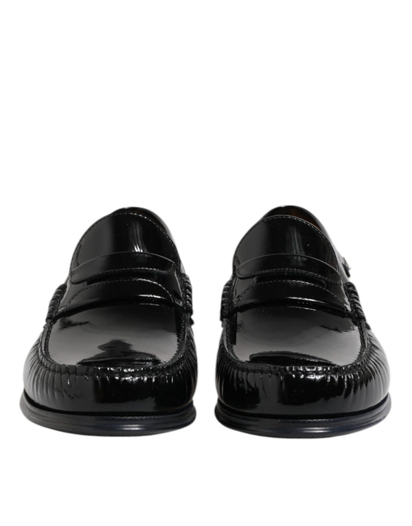 Schwarz Leder Slip On Loafers Kleid Schuhe