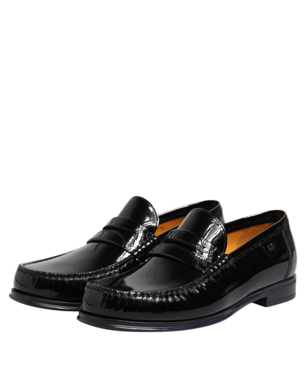 Schwarz Leder Slip On Loafers Kleid Schuhe