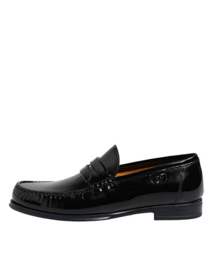 Schwarz Leder Slip On Loafers Kleid Schuhe