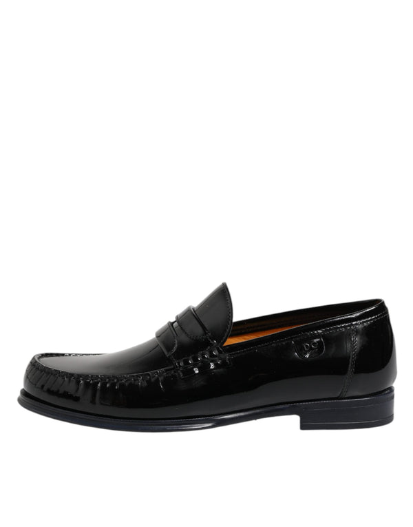 Schwarz Leder Slip On Loafers Kleid Schuhe