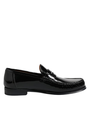 Schwarz Leder Slip On Loafers Kleid Schuhe