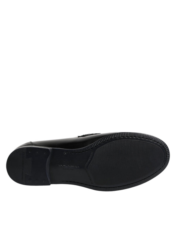 Schwarz Leder Slip On Loafers Kleid Schuhe