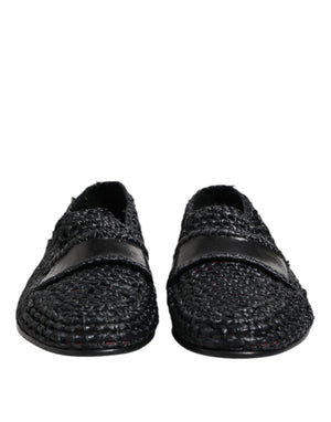 Schwarzes gewebtes Leder Slip On Loafers Männer Schuhe