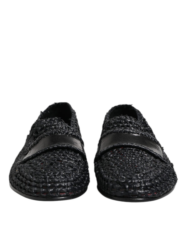 Schwarzes gewebtes Leder Slip On Loafers Männer Schuhe