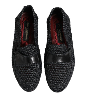 Schwarzes gewebtes Leder Slip On Loafers Männer Schuhe
