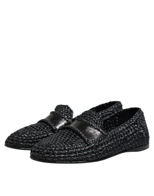 Schwarzes gewebtes Leder Slip On Loafers Männer Schuhe