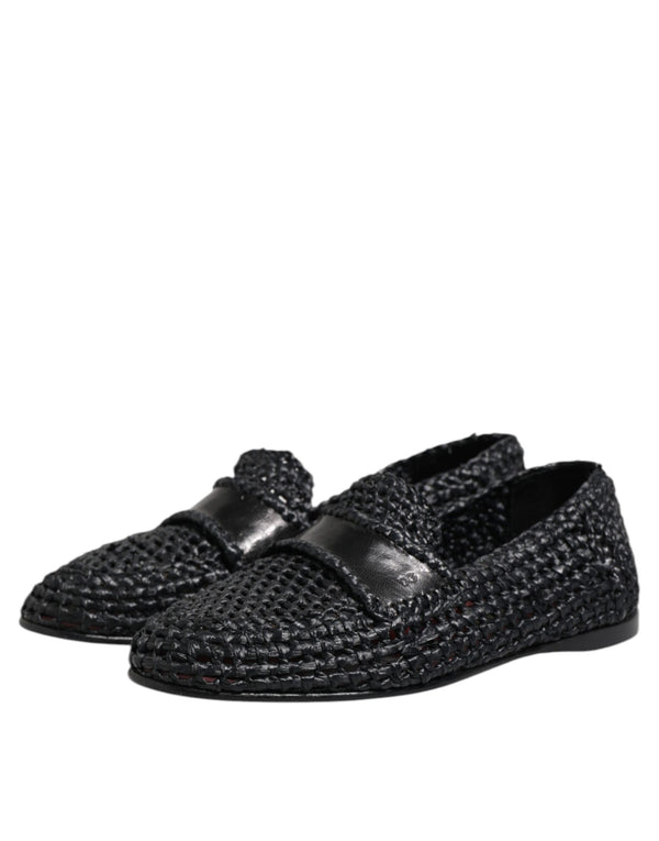Schwarzes gewebtes Leder Slip On Loafers Männer Schuhe