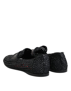 Schwarzes gewebtes Leder Slip On Loafers Männer Schuhe