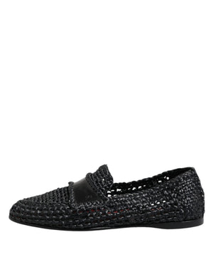 Schwarzes gewebtes Leder Slip On Loafers Männer Schuhe