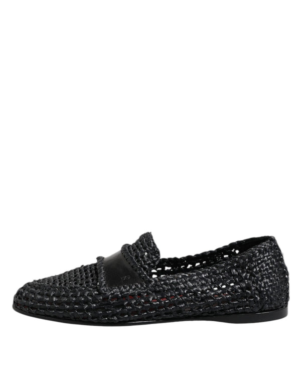 Schwarzes gewebtes Leder Slip On Loafers Männer Schuhe