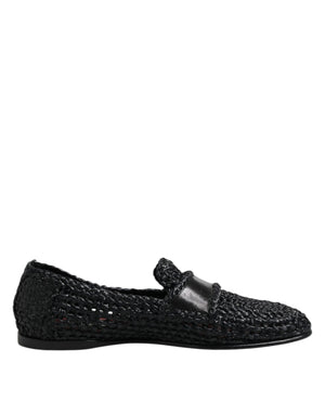 Schwarzes gewebtes Leder Slip On Loafers Männer Schuhe