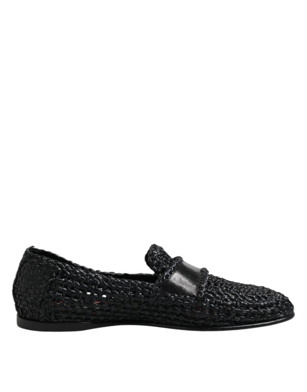 Schwarzes gewebtes Leder Slip On Loafers Männer Schuhe