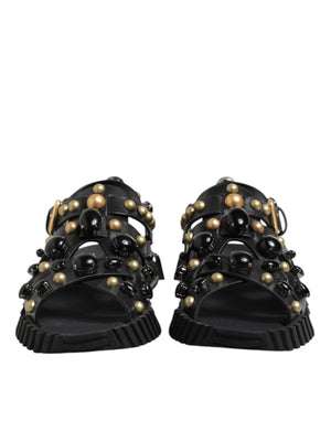 Schwarze Leder Nieten Riemchensandalen Schuhe