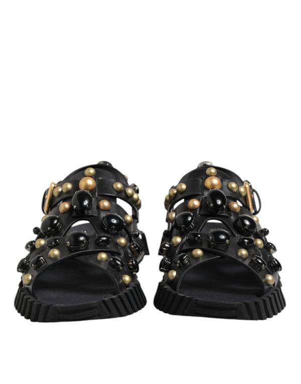 Schwarze Leder Nieten Riemchensandalen Schuhe