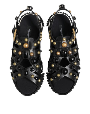 Schwarze Leder Nieten Riemchensandalen Schuhe