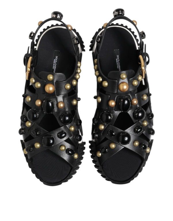 Schwarze Leder Nieten Riemchensandalen Schuhe