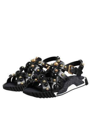 Schwarze Leder Nieten Riemchensandalen Schuhe