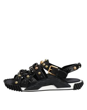 Schwarze Leder Nieten Riemchensandalen Schuhe