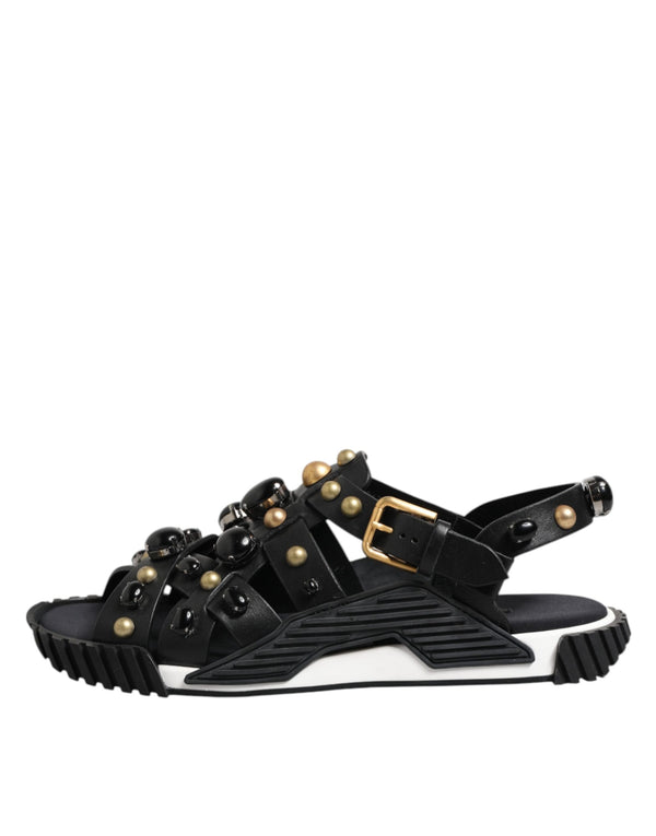 Schwarze Leder Nieten Riemchensandalen Schuhe