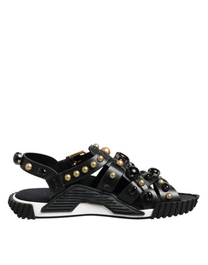 Schwarze Leder Nieten Riemchensandalen Schuhe