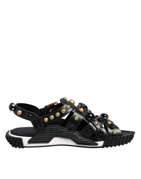 Schwarze Leder Nieten Riemchensandalen Schuhe