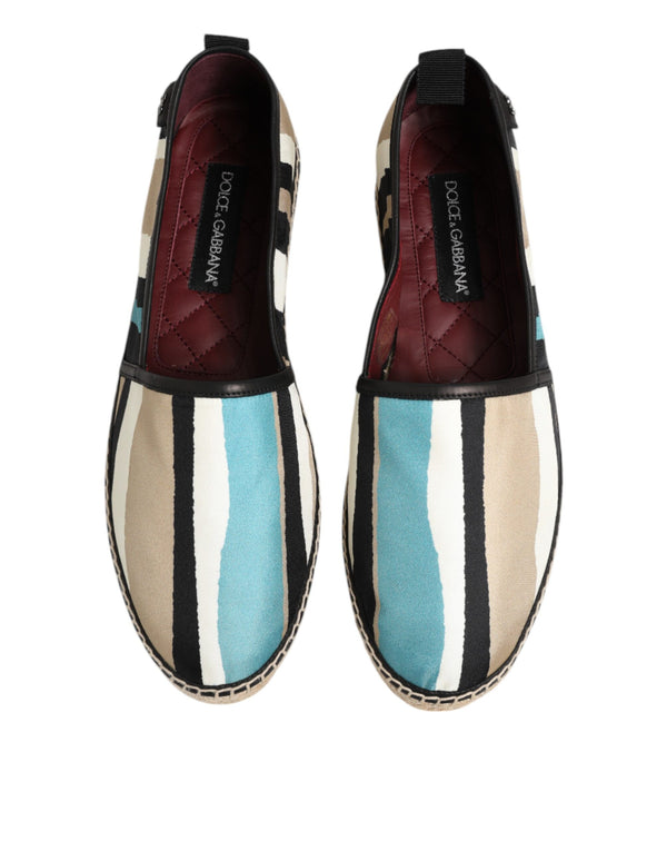 Mehrfarbig gestreifte flache Espadrille-Schuhe aus Canvas