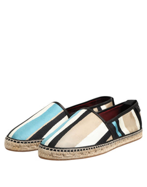 Mehrfarbig gestreifte flache Espadrille-Schuhe aus Canvas