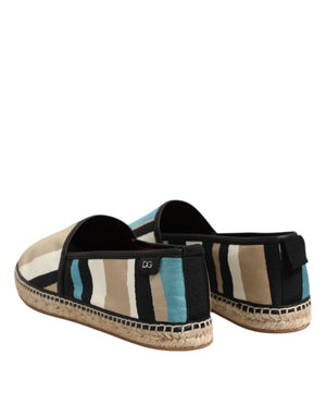 Mehrfarbig gestreifte flache Espadrille-Schuhe aus Canvas
