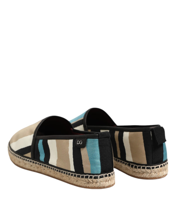 Mehrfarbig gestreifte flache Espadrille-Schuhe aus Canvas